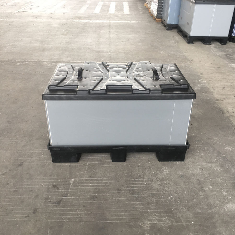 86压铸折叠围板箱 六脚天地盖塑料重型围板箱 苏州折叠围板箱厂家