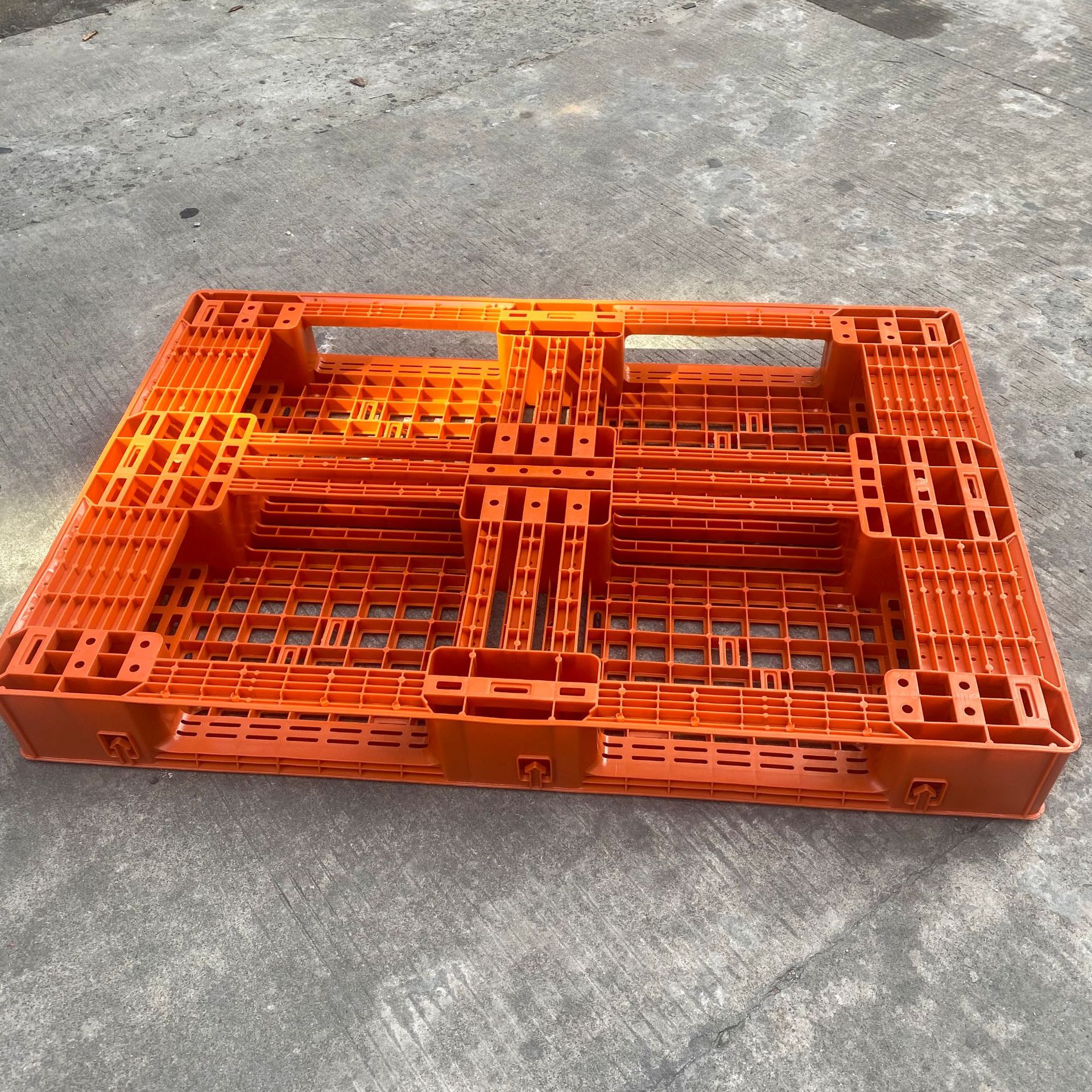 120*80cm网格橙黄色塑料托盘 橘色灰色叉车卡板地台板可选带挂钩